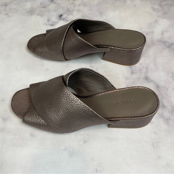 Vince Karsen Metallic Pebbled Leather Slide Sandals - Picture 5 of 12